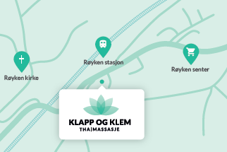 Kart over Røyken, med Klapp og klem thaimassasje